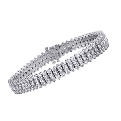 Pre-owned La 12.14 Ct Princess Cut And Round Diamond Tennis Bracelet In Triple Row Mounting In White