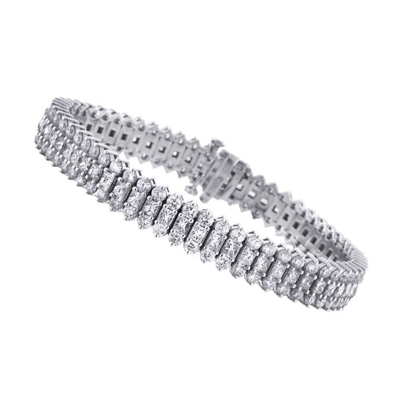 Pre-owned La 12.14 Ct Princess Cut And Round Diamond Tennis Bracelet In Triple Row Mounting In White