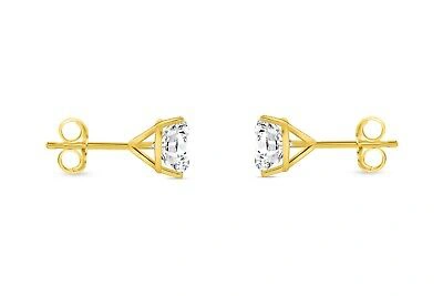 Pre-owned Shine Brite With A Diamond 1.5 Ct Round Labcreated Grown Diamond Earrings 14k Yellow Gold F/vs Martini Push