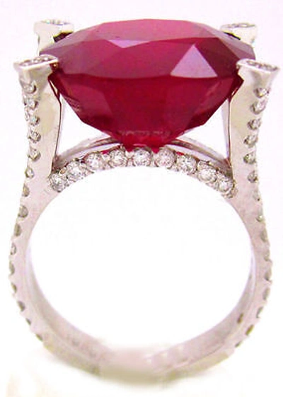 Pre-owned Ruby 14k White Gold 14.20ctw Cushion Cut  Diamond Ring Micro Pave Set Bridal