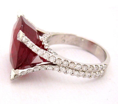 Pre-owned Ruby 14k White Gold 14.20ctw Cushion Cut  Diamond Ring Micro Pave Set Bridal
