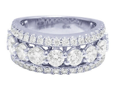 Pre-owned Jewelry Unlimited 14k White Gold 3 Row 2.9ct Real Diamonds Eternity Ring Band 10mm