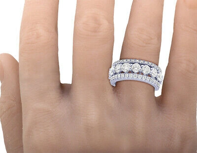 Pre-owned Jewelry Unlimited 14k White Gold 3 Row 2.9ct Real Diamonds Eternity Ring Band 10mm