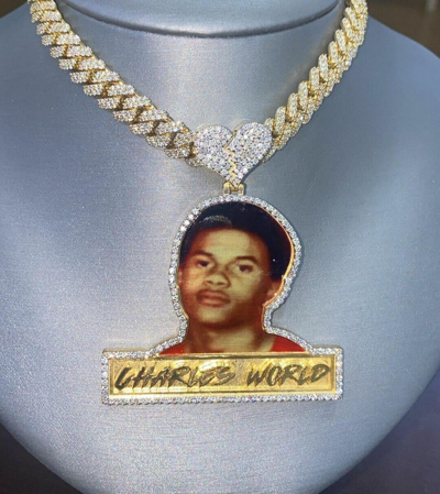 Pre-owned Online0369 Men's Customized Bordered Memory Pendant With 14mm X 20" Cuban Necklace Set In White