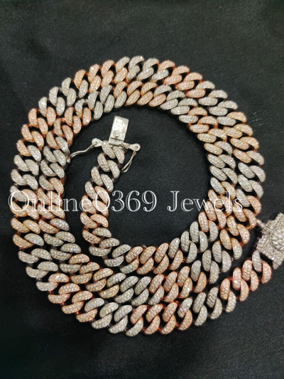 Pre-owned Online0369 Men's Customized Vvs Moissanite 18mm X 24" Long Cuban Necklace Two Tone Silver In White