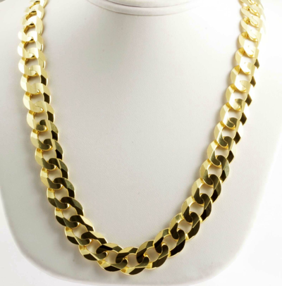 Pre-owned Gd Diamond 118.90gm 14k Yellow Solid Gold Men's Flat Cuban Necklace Heavy Chain 26" 13.50mm In No Stone