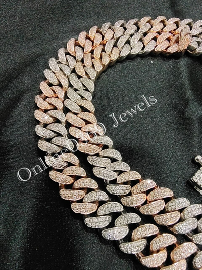 Pre-owned Online0369 Men's Customized Vvs Moissanite 18mm X 24" Long Cuban Necklace Two Tone Silver In White