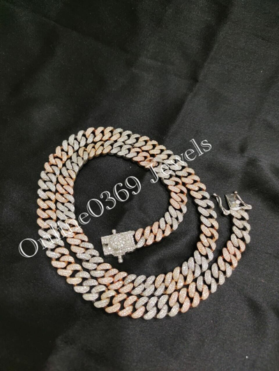 Pre-owned Online0369 Men's Customized Vvs Moissanite 18mm X 24" Long Cuban Necklace Two Tone Silver In White