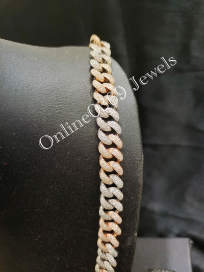 Pre-owned Online0369 Men's Customized Vvs Moissanite 18mm X 24" Long Cuban Necklace Two Tone Silver In White