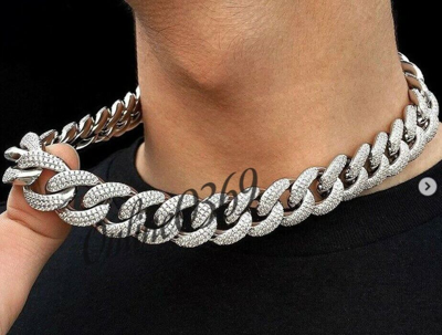 Pre-owned Online0369 8 Ct Tester Passing Moissanite 12mm X 20 Inch Cuban Necklace Sterling Silver In White