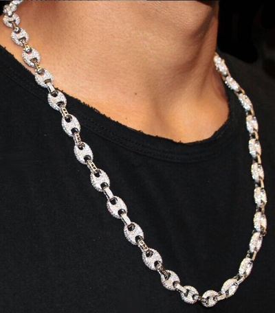 Pre-owned Online0369 13ct Cubic Zirconia 12mm X 24 Inch Cuban Link Necklace White Gold Over Silver