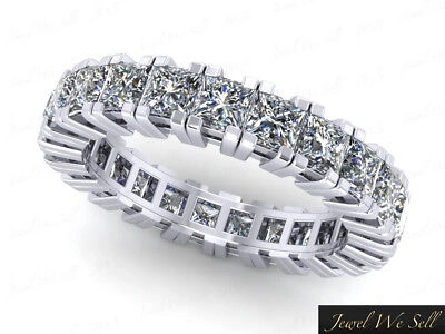 Pre-owned Jewelwesell 3.90ct Princess Cut Diamond Gallery Wedding Eternity Band Ring 14k I Si2 Prong