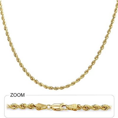 Pre-owned Gd Diamond 3.00mm 20" 17.00gm Solid 14k Gold Yellow Men's Diamond Cut Rope Chain Necklace