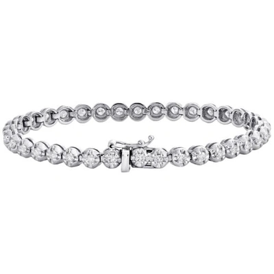 Pre-owned Jfl Diamonds & Timepieces 10k White Gold Round Diamond Crown Set Solitaire Prong Set 7" Bracelet 2.07 Ct.