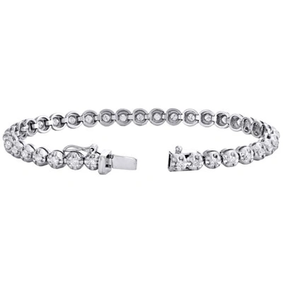 Pre-owned Jfl Diamonds & Timepieces 10k White Gold Round Diamond Crown Set Solitaire Prong Set 7" Bracelet 2.07 Ct.