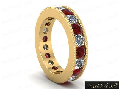 Pre-owned Jewelwesell 2.50ct Round Ruby Diamond Channel Set Milgrain Eternity Band Ring 10k Aaa H Si2