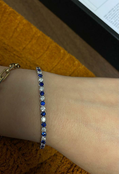 Pre-owned Morris 6.90 Carat Diamond And Sapphire Bracelet Si 14k White Gold 7 Inch In Blue