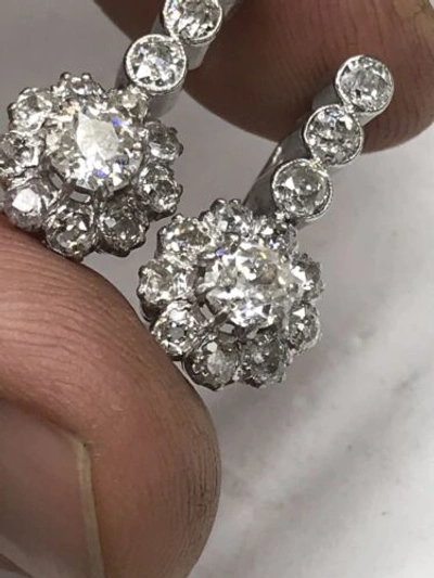 Pre-owned Navid Jewelry Inc Drop Dangle Round Diamond Earring Old Mine Halo White Gold In F
