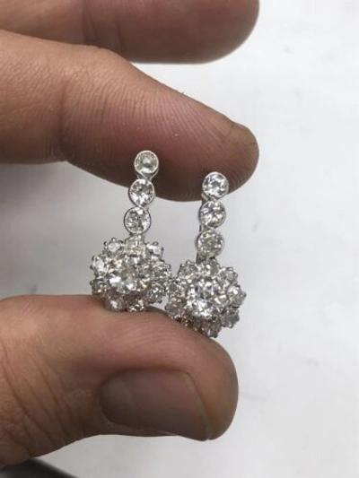 Pre-owned Navid Jewelry Inc Drop Dangle Round Diamond Earring Old Mine Halo White Gold In F