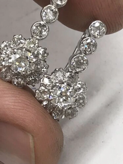Pre-owned Navid Jewelry Inc Drop Dangle Round Diamond Earring Old Mine Halo White Gold In F