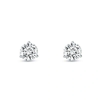 Pre-owned Shine Brite With A Diamond 1.25 Ct Round Labcreated Grown Diamond Earrings 18k White Gold F/vs Martini Push In White/colorless