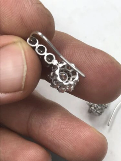 Pre-owned Navid Jewelry Inc Drop Dangle Round Diamond Earring Old Mine Halo White Gold In F