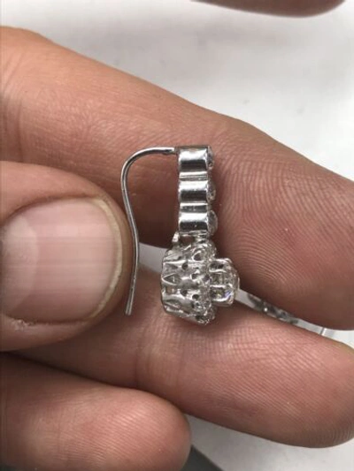 Pre-owned Navid Jewelry Inc Drop Dangle Round Diamond Earring Old Mine Halo White Gold In F
