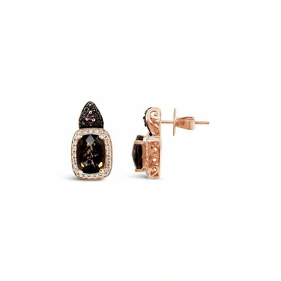 Pre-owned Le Vian Levian 14k Rose Gold Smoky Quartz H-i Vs2 Chocolate Diamond 2.6 Ct Stud Earrings In Pink