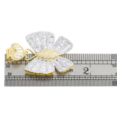 Pre-owned Jfl Diamonds & Timepieces 10k Yellow Gold Round & Baguette Diamond Butterfly Pendant 1.50" Charm 2.80 Ct. In White