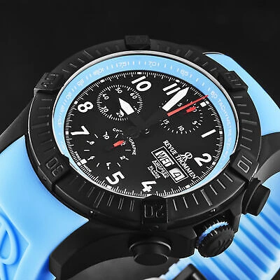 Pre-owned Revue Thommen Mens Air Speed Black Dial Blue Strap Automatic Watch 16071.6775