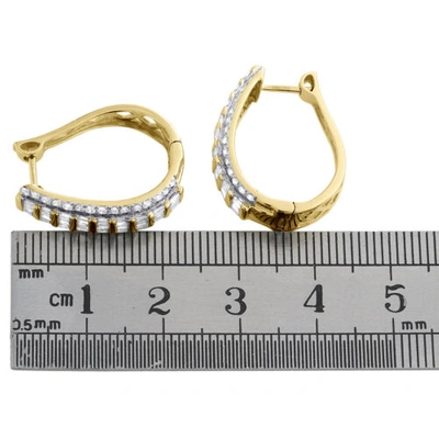Pre-owned Jfl Diamonds & Timepieces 10k Yellow Gold Tapered Baguette Diamond Oval Hinged Hoop Dome Earrings 1.50 Ct. In White