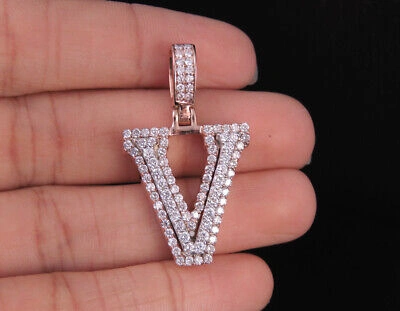 Pre-owned Jewelry Unlimited Custom Letter V Initial Diamond 3d Pendant Charm 10k Two Tone Gold 1 3/4 Ct 1.5" In G-h