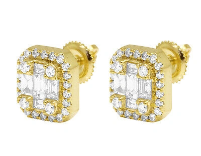 Pre-owned Jewelry Unlimited 14k Yellow Gold Real Diamond Baguette Halo Rectangle Stud Earrings 10.5mm 1 Ct In F-g