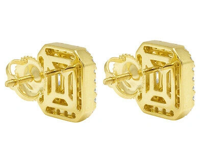 Pre-owned Jewelry Unlimited 14k Yellow Gold Real Diamond Baguette Halo Rectangle Stud Earrings 10.5mm 1 Ct In F-g