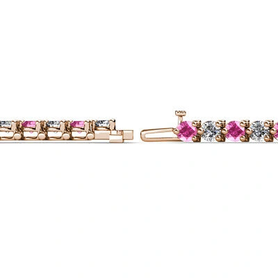 Pre-owned Trijewels Round Pink Sapphire Diamond 3prong Women Tennis Bracelet 14k Rose Gold Jp:124792