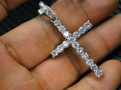 Pre-owned Handmade Si1 1.00 Ct Natural Diamond Cross Pendant Necklace 14k White Yellow Rose Gold