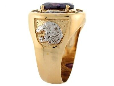 Pre-owned Jackani 10k Or 14k Two Tone Gold Simulated Amethyst Cz Lion Head Accents Mens Ring In Purple