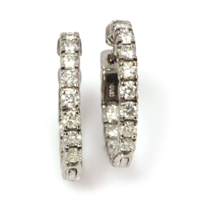 Pre-owned Jewelry By Arsa 3 Ctw Natural Diamond Solid 14k White Gold Inside Out Hoop Earrings 25 Mm 1" In G-h