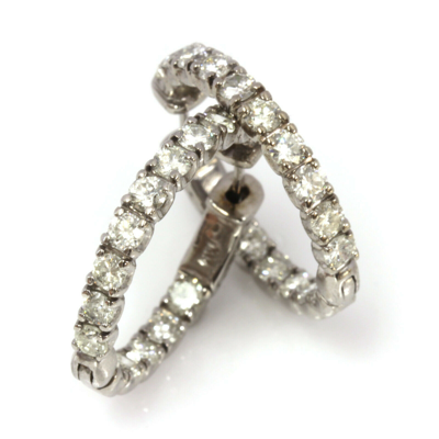Pre-owned Jewelry By Arsa 3 Ctw Natural Diamond Solid 14k White Gold Inside Out Hoop Earrings 25 Mm 1" In G-h