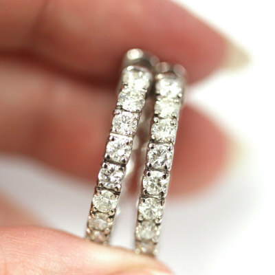 Pre-owned Jewelry By Arsa 3 Ctw Natural Diamond Solid 14k White Gold Inside Out Hoop Earrings 25 Mm 1" In G-h