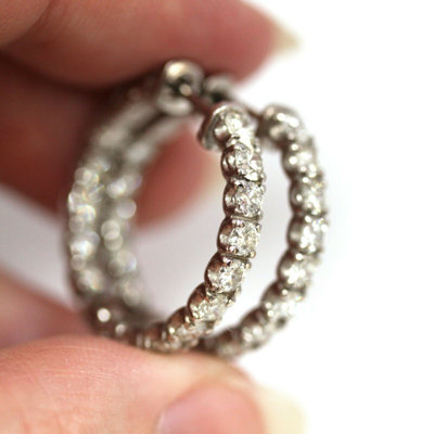 Pre-owned Jewelry By Arsa 3 Ctw Natural Diamond Solid 14k White Gold Inside Out Hoop Earrings 25 Mm 1" In G-h