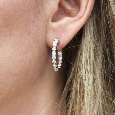 Pre-owned Jewelry By Arsa 3 Ctw Natural Diamond Solid 14k White Gold Inside Out Hoop Earrings 25 Mm 1" In G-h