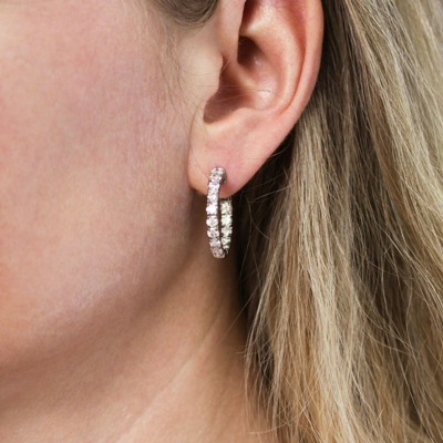 Pre-owned Jewelry By Arsa 3 Ctw Natural Diamond Solid 14k White Gold Inside Out Hoop Earrings 25 Mm 1" In G-h