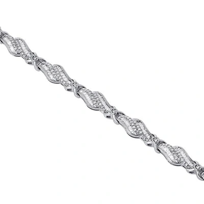 Pre-owned Jfl Diamonds & Timepieces 10k White Gold Round & Baguette Diamond Fashion Designer 7" Link Bracelet 2 Ct.