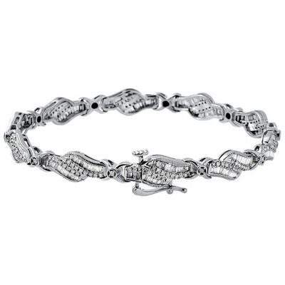 Pre-owned Jfl Diamonds & Timepieces 10k White Gold Round & Baguette Diamond Fashion Designer 7" Link Bracelet 2 Ct.