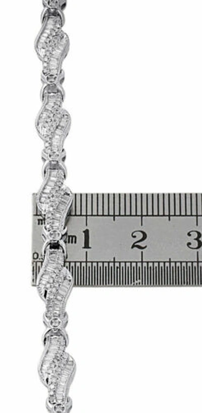 Pre-owned Jfl Diamonds & Timepieces 10k White Gold Round & Baguette Diamond Fashion Designer 7" Link Bracelet 2 Ct.