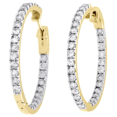 Pre-owned Jfl Diamonds & Timepieces 10k Yellow Gold Diamond In & Out Hoops Round Hinged Earrings 1.25" Long 3 Ct. In White