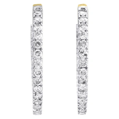 Pre-owned Jfl Diamonds & Timepieces 10k Yellow Gold Diamond In & Out Hoops Round Hinged Earrings 1.25" Long 3 Ct. In White