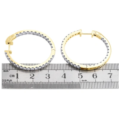 Pre-owned Jfl Diamonds & Timepieces 10k Yellow Gold Diamond In & Out Hoops Round Hinged Earrings 1.25" Long 3 Ct. In White