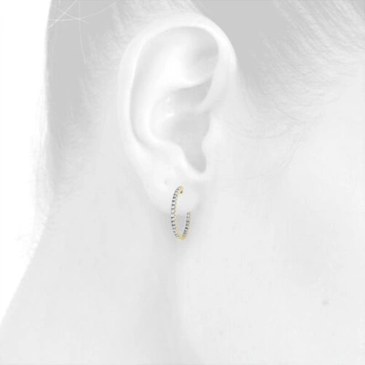 Pre-owned Jfl Diamonds & Timepieces 10k Yellow Gold Diamond In & Out Hoops Round Hinged Earrings 1.25" Long 3 Ct. In White